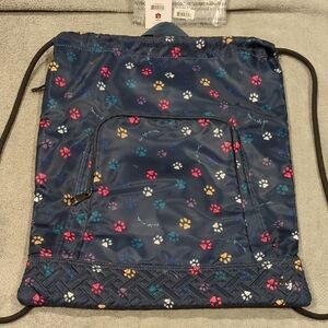Lug Jumping Jack Drawstring Backpack in Paws Navy Print NWT